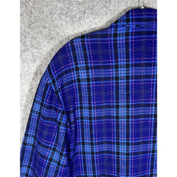 Vintage Liz Claiborne Wool Blend Blue Plaid Double Breasted Blazer Womens Size 8 - Picture 11 of 16